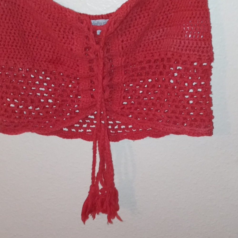 Red Crochet Drawstring Crop Top❤ - Picture 5 of 8
